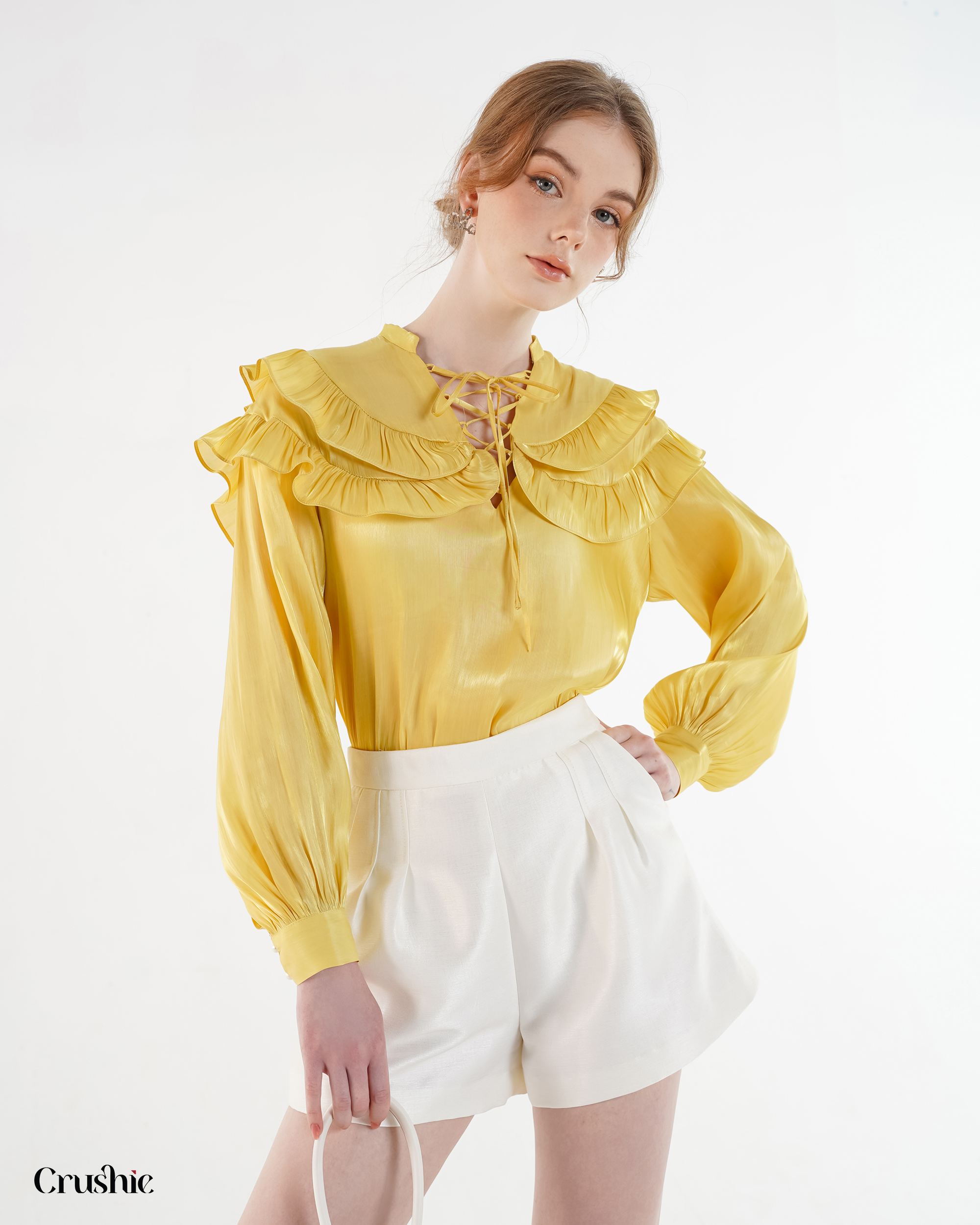 Quần Crushie quần đùi nữ dáng suông cạp cap Doris