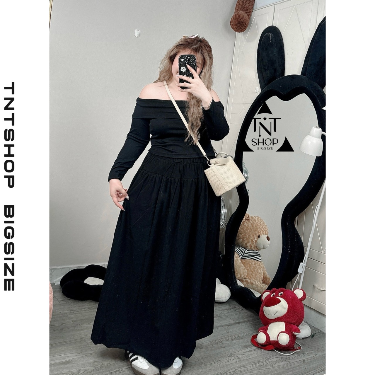 SET ÁO TRỄ VAI TAY DÀI CHÂN VÁY MIDI [TNT SHOP BIGSIZE 60KG 90KG]