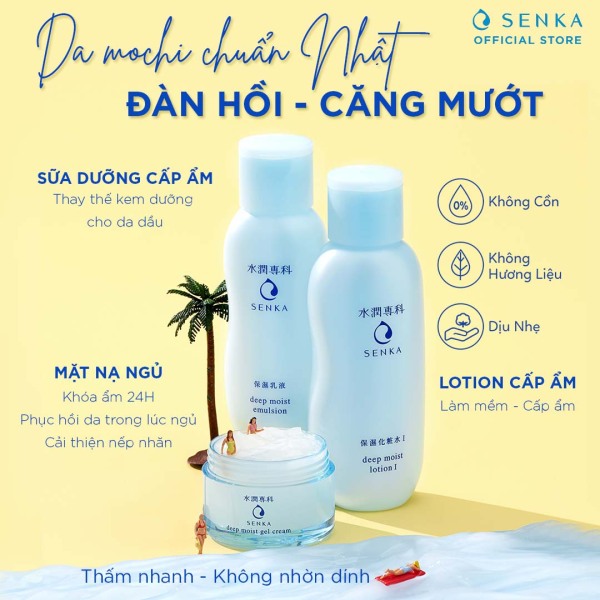 Bộ Senka dưỡng ẩm chuyên sâu và ngăn ngừa lão hóa - chảy sệ da (Senka Deep Moist Lotion I, Gel Cream,Emulsion) cao cấp