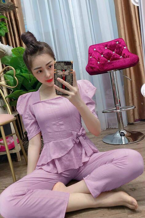 Sét bộ nữ tay phồng cổ vuông-QH#setbonu