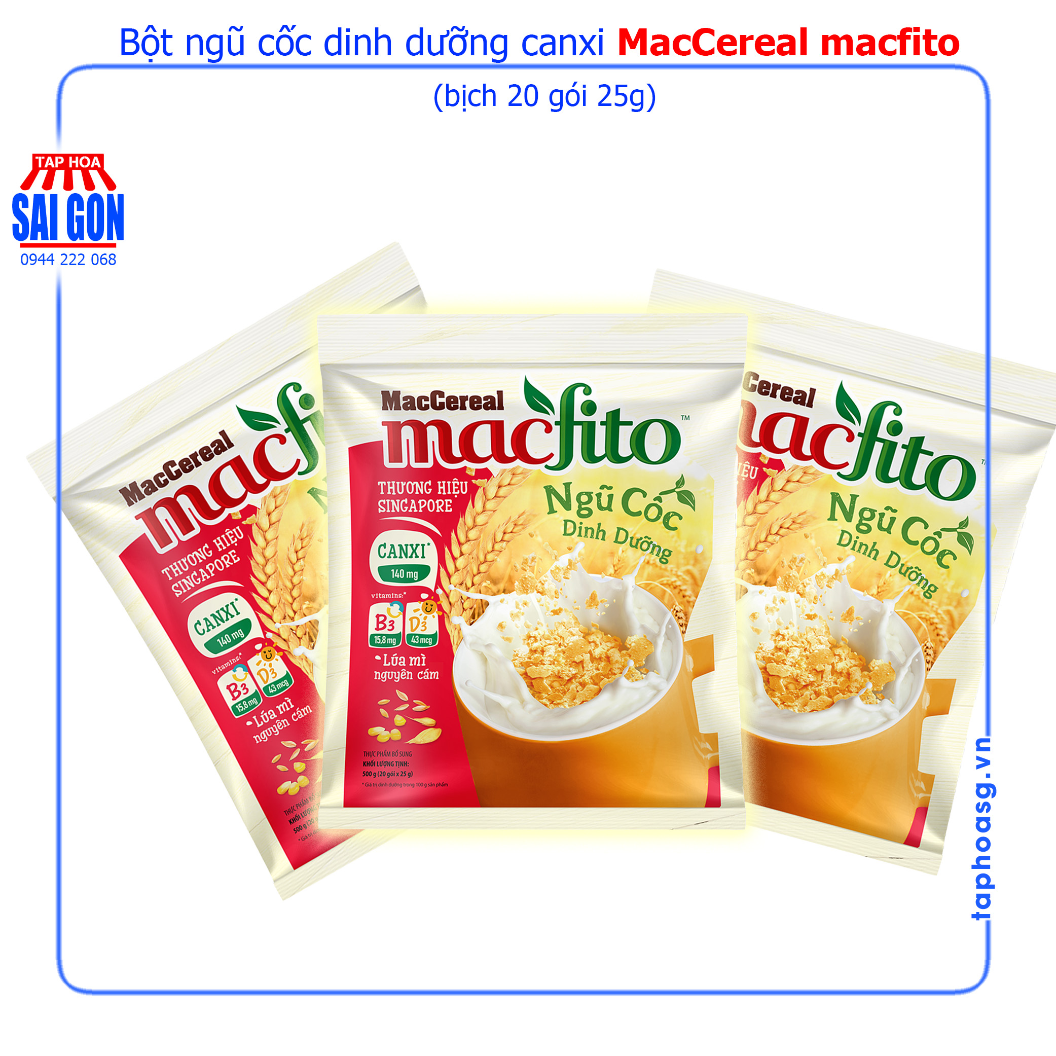 Bột ngũ cốc dinh dưỡng Canxi Nhiều Chất Xơ - MacFito (túi 20 gói x 28g)