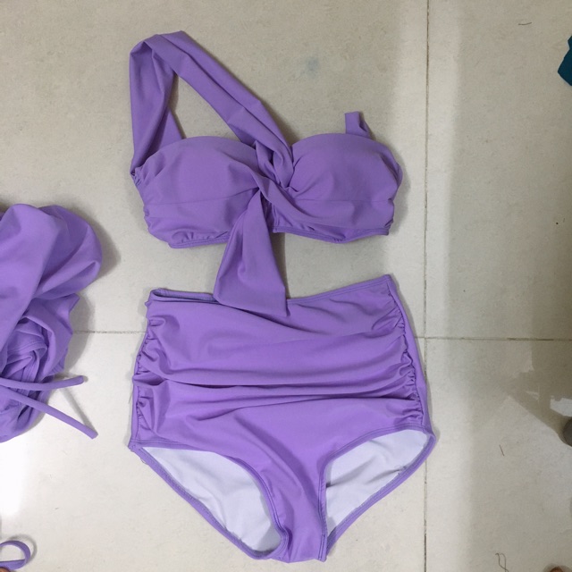 [HÀNG HOT] Set bikini tím lệch vai siêu hot
