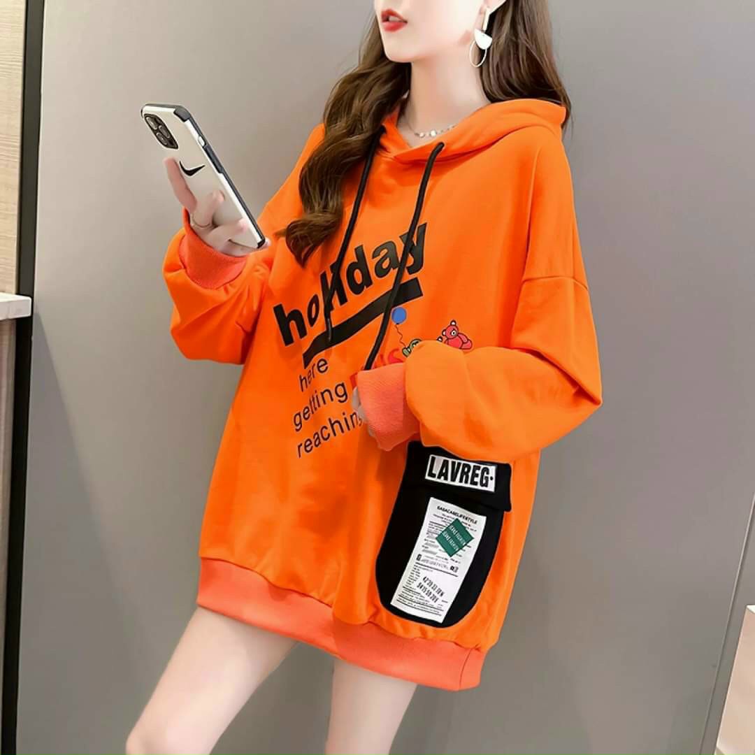 ÁO KHOÁC NỮ ÁO HOODIE UNISEX HOLIDAY PHỐI MŨ LIỀN CÓ DÂY RÚT TAY DÀI FORM RỘNG CỰC DỄ PHỐI ĐỒ