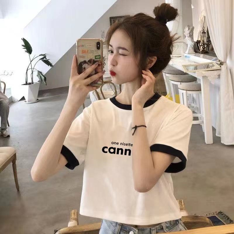 Áo thun croptop phối viền canne thời trang