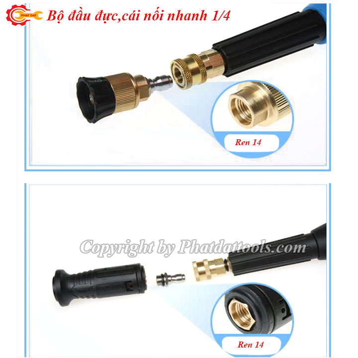 Bộ đầu đực-cái nối nhanh 1/4 ren 14mm