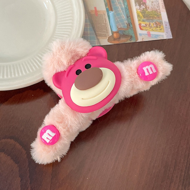 Kẹp Tóc Hình Gấu Dâu Lotso Phủ Lông Nhung