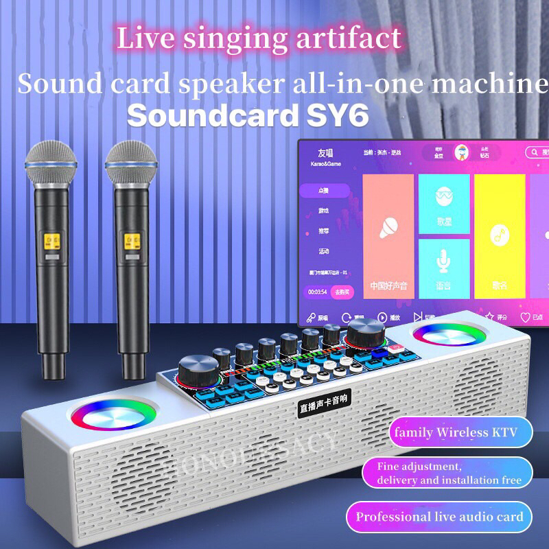 Loa Bluetooth SY6 AUDIO live Stream Kèm 2 micro karaoke không dây