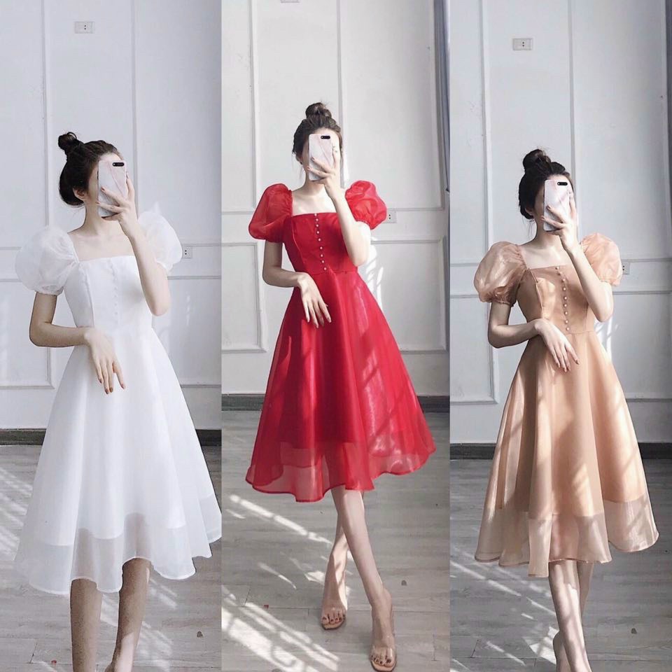 Đầm xòe nút ngực-QH#damnu