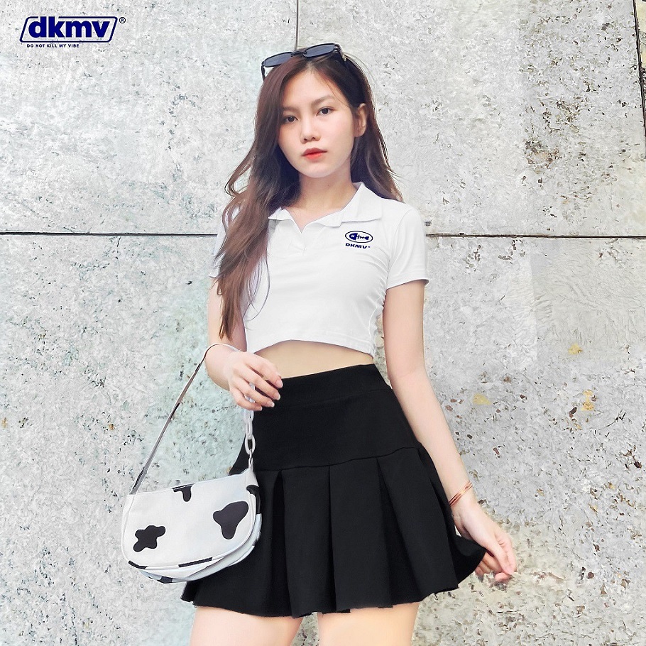 DKMV Áo croptop nữ có cổ tone màu trắng | DKMV Polo Basic-WHITE