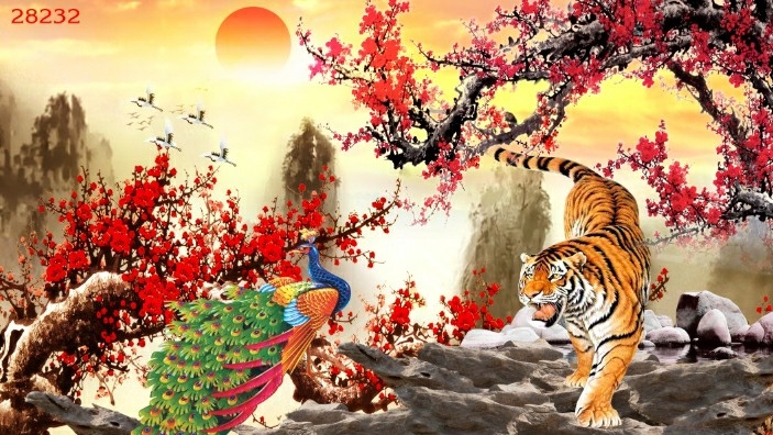 Tranh 3D con Hổ dán tường