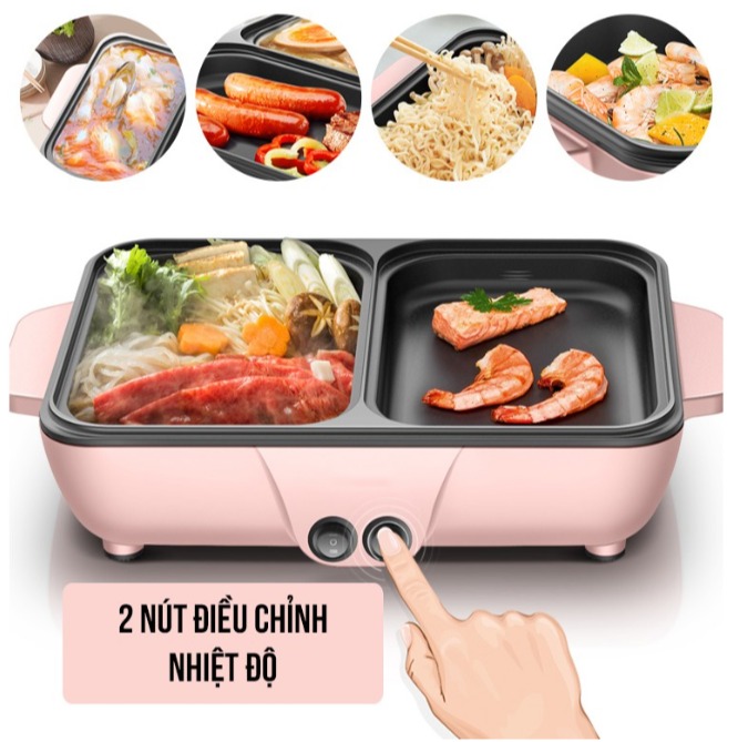 (SIZE LỚN - LOẠI TỐT) -  NỒI LẨU ĐA NĂNG 2 IN 1 CAO CẤP DÙNG ĐỂ NƯỚNG VÀ NẤU LẨU TIỆN LỢI - NỒI NƯỚNG ĐIỆN SIÊU TỐC CHỐNG DÍNH CỰC TỐT -  NỒI NẤU TIỆN LỘI CHO MỌI GIA ĐÌNH