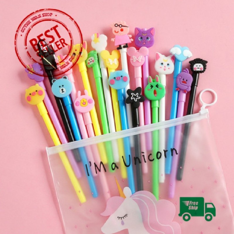 Mua Set 20 bút bi nước cute nhiều màu nhiều mẫu kèm túi