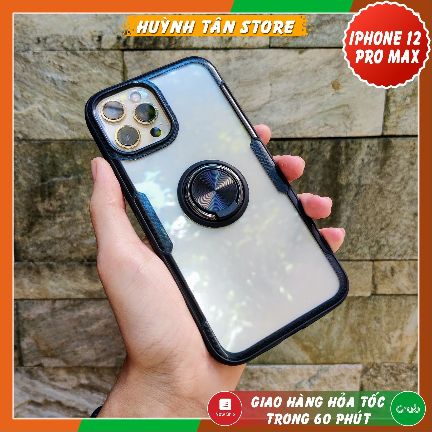 Ốp lưng iphone 12 pro max ring case viền màu mặt lưng trong suốt tích hợp iring trên ốp bảo vệ camera phụ kiện điện thoại huỳnh tân store