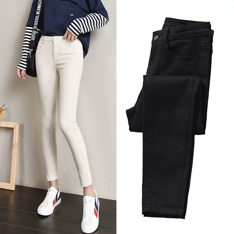 Quần legging jeans trắng đen co giãn tốt big size lưng vừa cao cấp