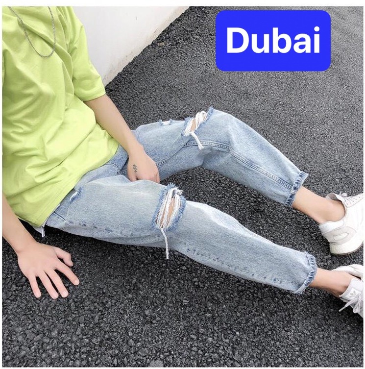 QUẦN BAGGY JEAN NAM CHẤT BÒ ỐNG RỘNG RÁCH GỐI SOÁI KA HÈ NHẬT BẢN HOT TREND DB-46 - DUBAI FASHION