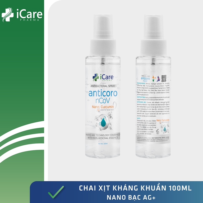 Xịt kháng khuẩn iCare  Pharma chai 100ml - Nano Bạc