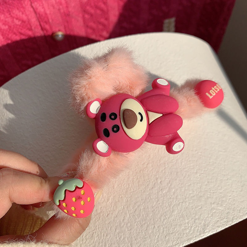 Kẹp Tóc Hình Gấu Dâu Lotso Phủ Lông Nhung