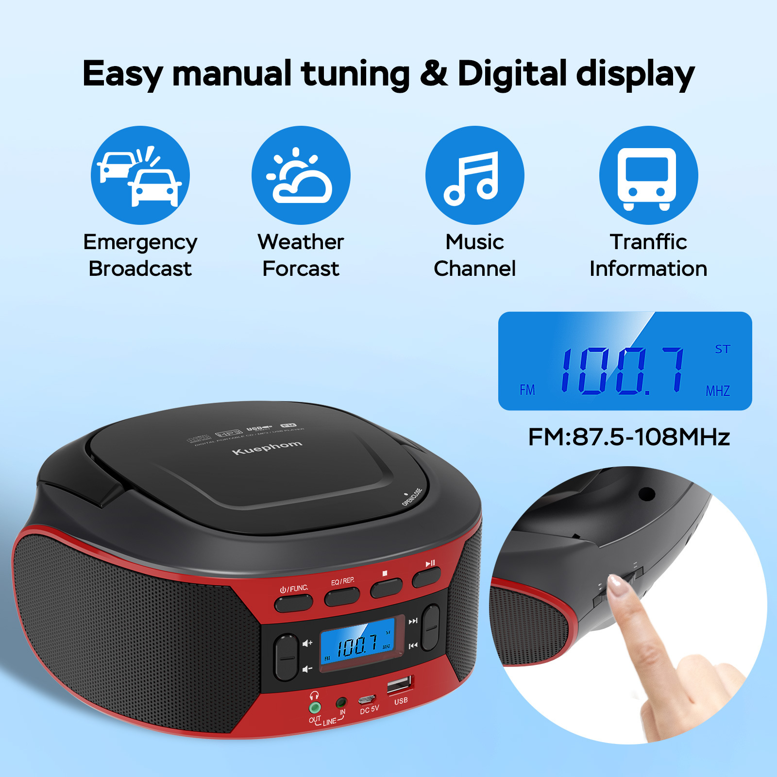 ĐÀI ĐĨA CD,ĐÀI CD HỌC NGOẠI NGỮ USB , BLUETOOTH KUEPHOM W17 (GOLDYIP X1)