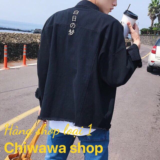 [HCM]Áo khoác jean nam nữ Unisex đen thêu chữ Nhật form rộng size M-L-XL hàng shop cao cấp BB07