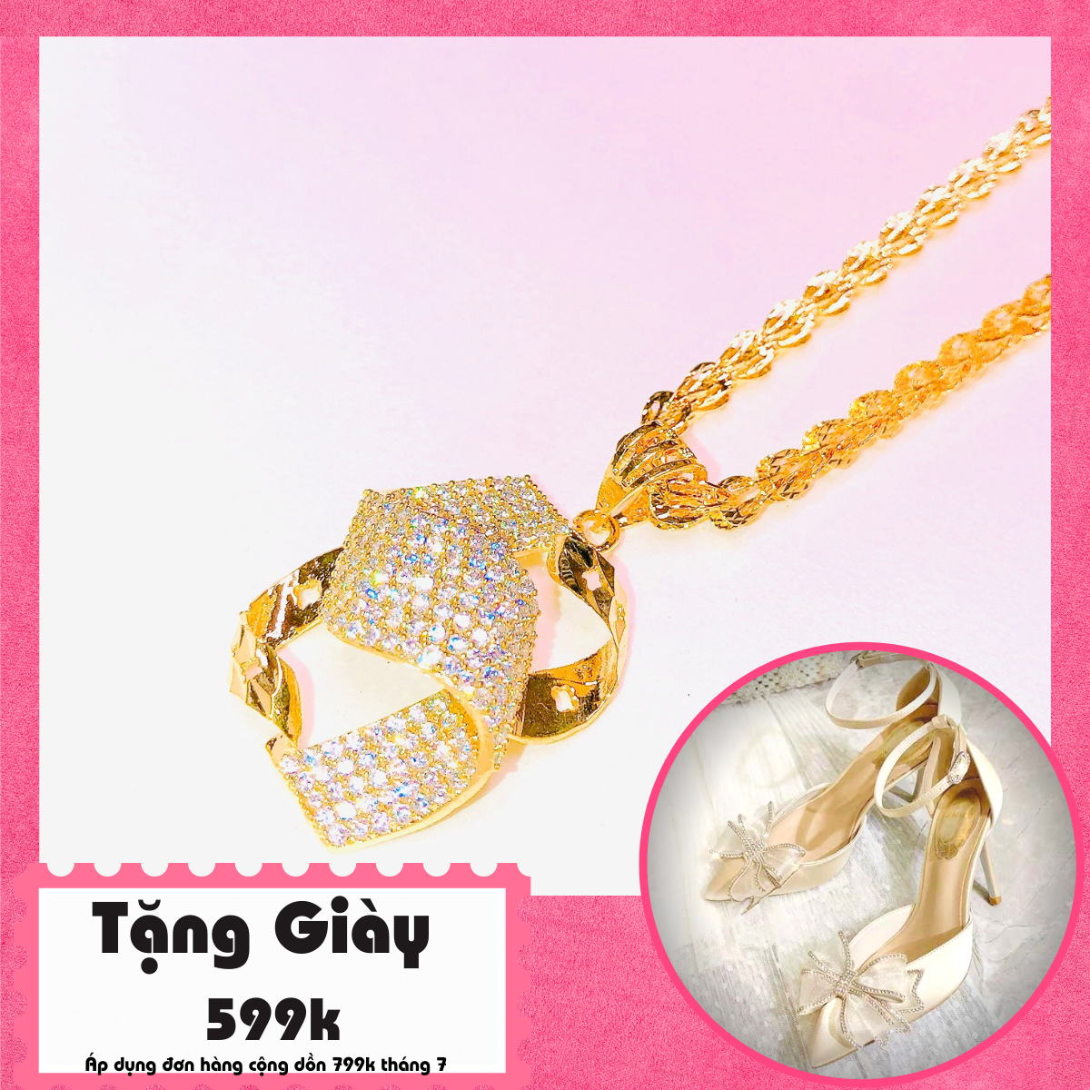 Dây chuyền vàng nữ, dây chuyền vàng non 24k cao cấp, dây chuyền nữ vàng 10k, dây chuyền mạ vàng thật 18k mặt đính đá pha lê thiết kế sang trọng Trang sức GADO M001 - CAM KẾT KHÔNG ĐEN, đeo đi tiệc đi chơi siêu đẹp