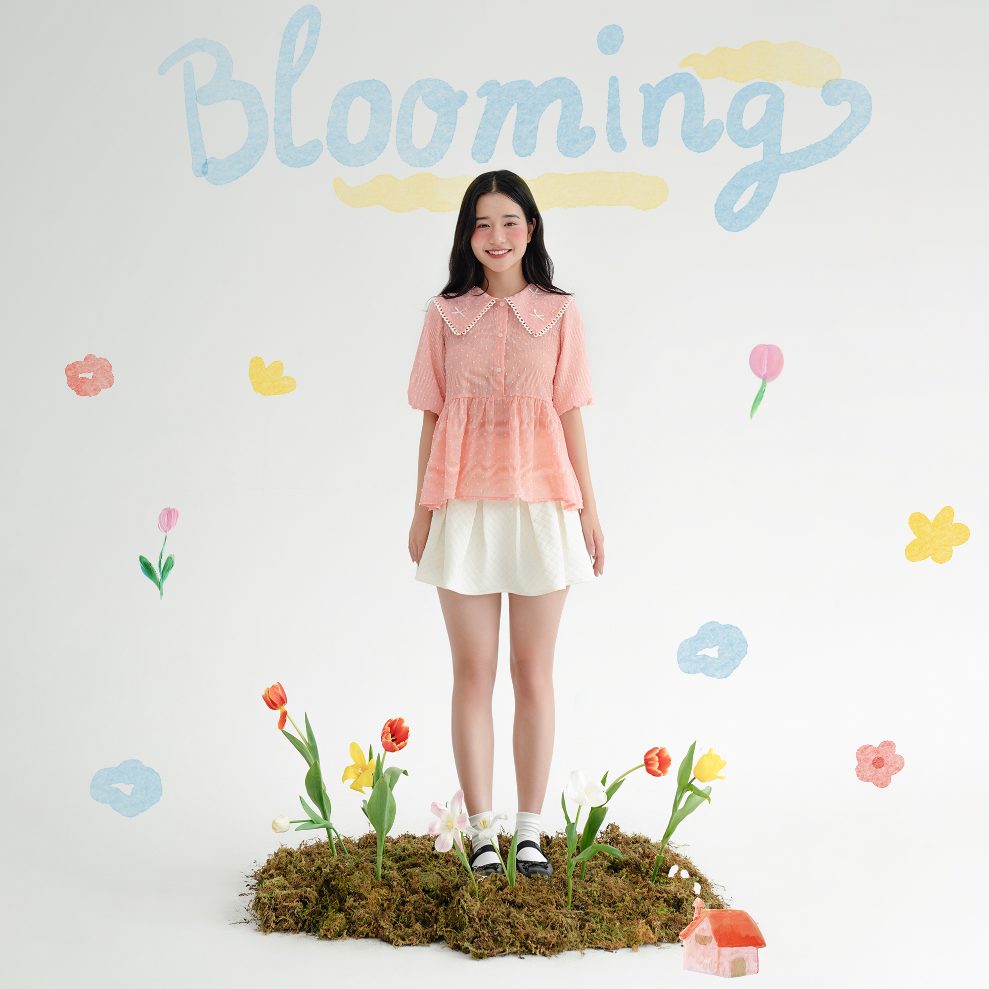 BLEUBIRD Áo vải lụa cotton cổ đính nơ Cotton Candy Top