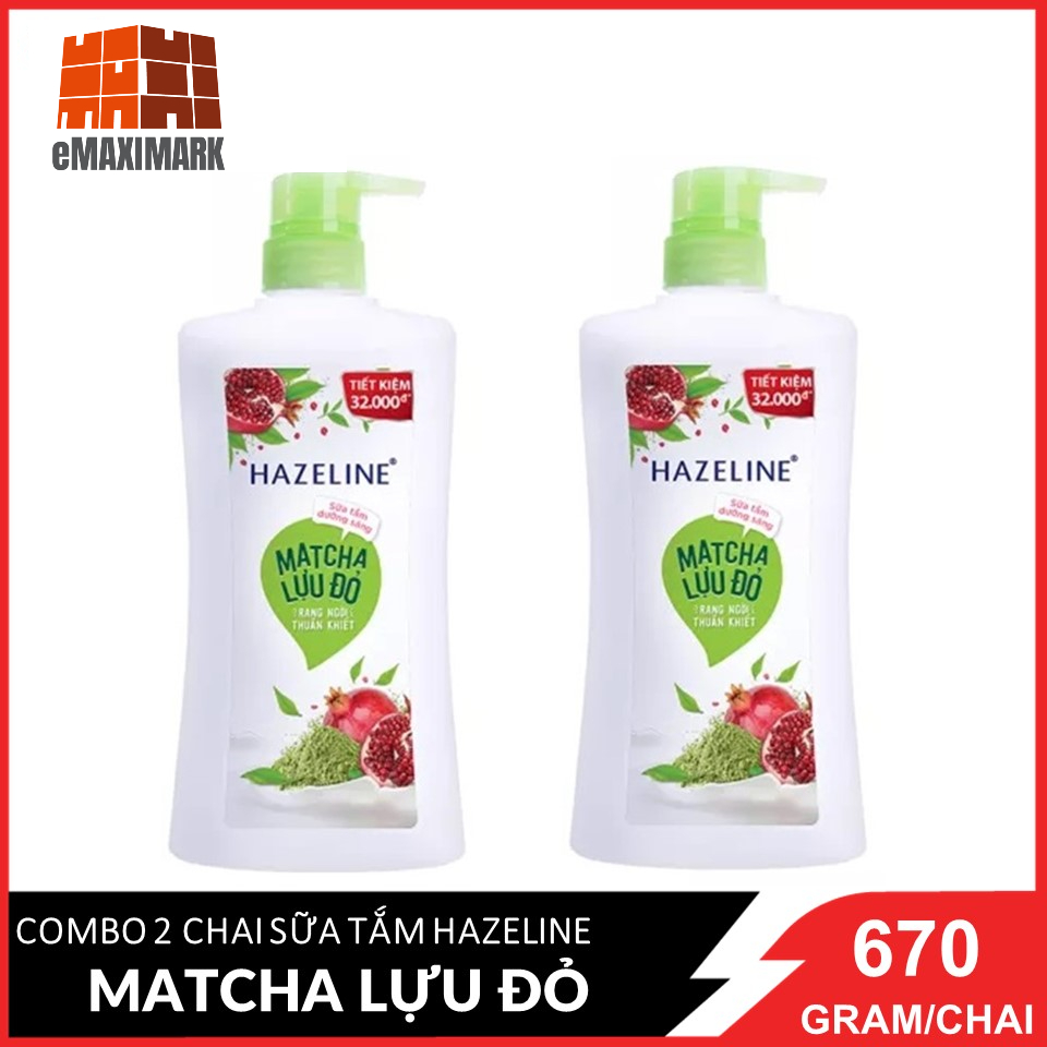 Combo 2 Sữa Tắm Dưỡng Sáng Hazeline Matcha Lựu Đỏ Chai 670G