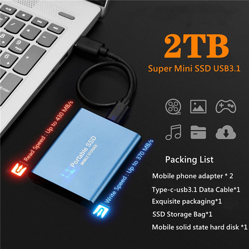 🔥🔥🔥Blowing 4TB/2TB/1TBGB Mobile Hard Disk Type C USB3.1 Portable SSD Solid State Drive