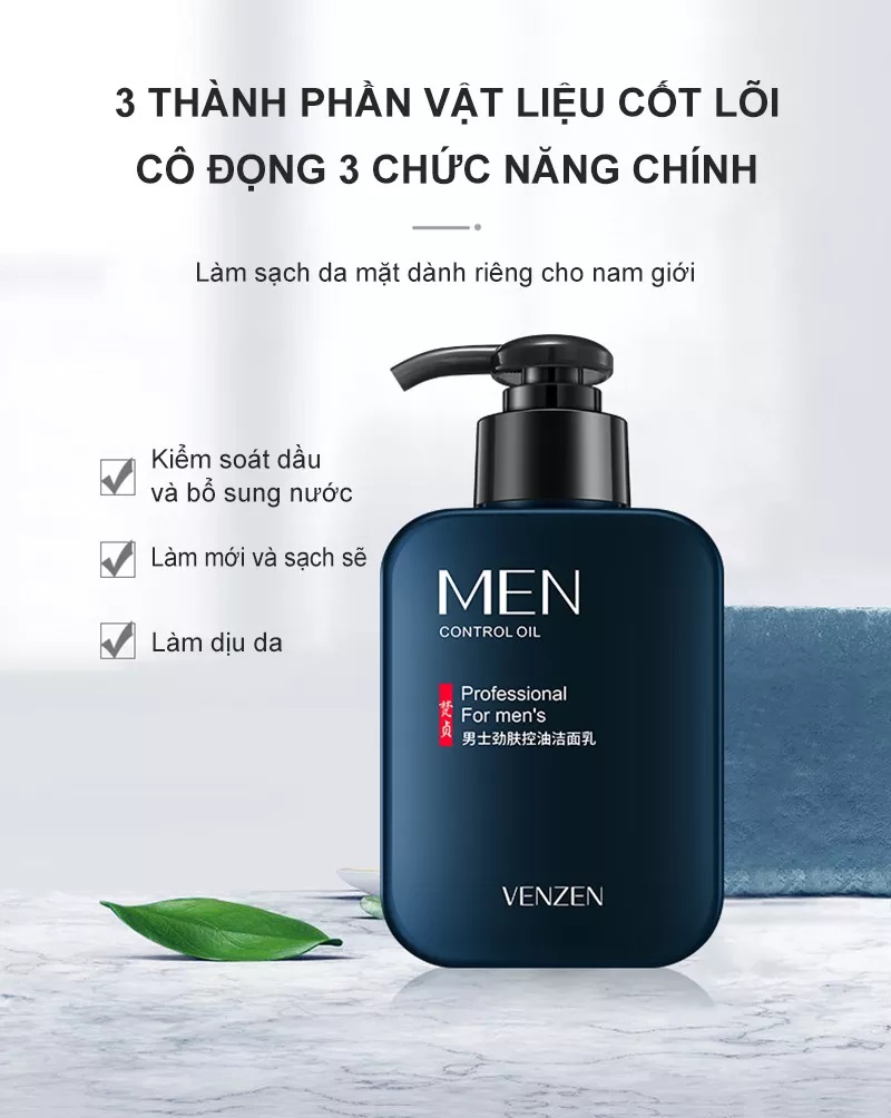 Sữa Rửa Mặt Kiểm Soát Dầu Chuyên Sâu Venzen Làm Sạch Sâu Bã Nhờn Bụi Bẩn, Giữ Da Căng Bóng Mịn Màng, Thu Nhỏ Lỗ Chân Lông Làm Da Trắng Sáng, Săn Chắc