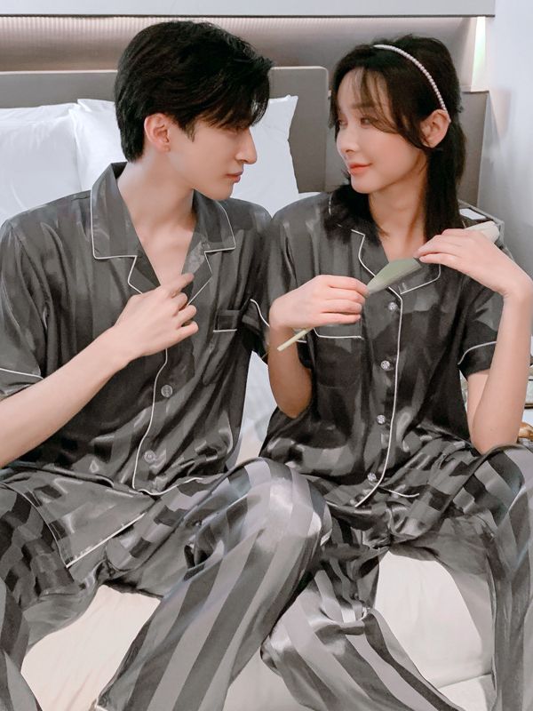 Đồ Ngủ Satin Lụa Ngắn Tay Cao Cấp ♥️ Đồ Đôi Lụa Gấm Mặc Nhà Nam Nữ ♥️ IVY614