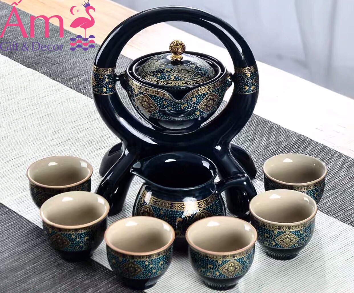 Bộ Ấm Chén Pha Trà Đạo Hòa Cổ Bằng Gốm Sứ Cao Cấp Ấm Gift Decor