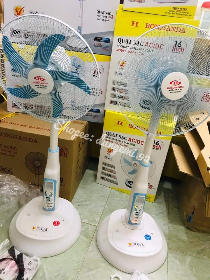 QUẠT SẠC TÍCH ĐIỆN CÂY HONJIANDA 16 inch 416 2 BÌNH AC QUY SỬ DỤNG 8 TIẾNG BẢO HÀNH 6 THÁNG