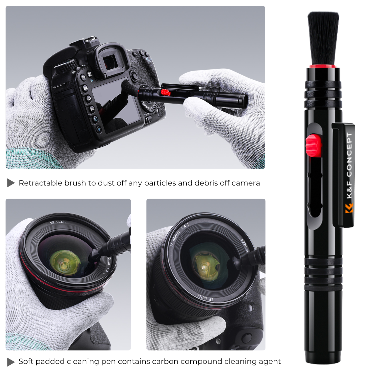 K&F Concept Lens Cleaning Pen with Retractable Soft Brush for Dslr Cameras and Sensitive Electronics Optics Cleaning Tool