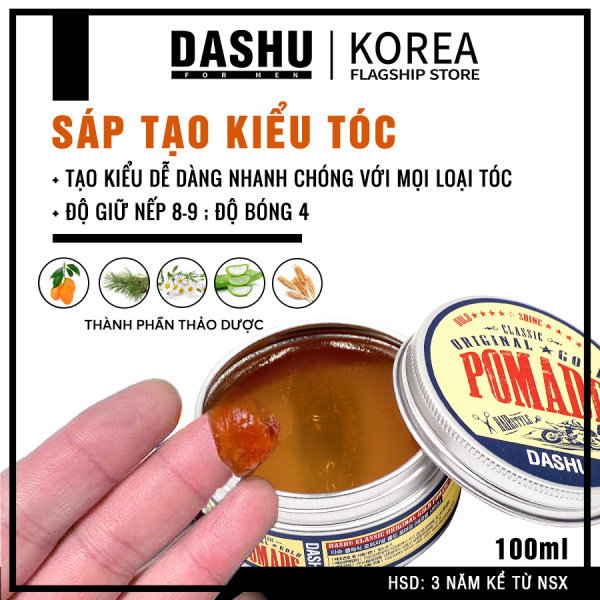 Pomade vuốt tóc tạo kiểu Hàn Quốc Dashu Classic Original Gold Pomade 100g(Có hướng dẫn sử dụng, nhận biết các loại Pomade, Pomade là gì) thành phần thảo dược, gốc nước phù hợp mọi loại tóc, độ bóng 4, giữ nếp 8-9. cao cấp