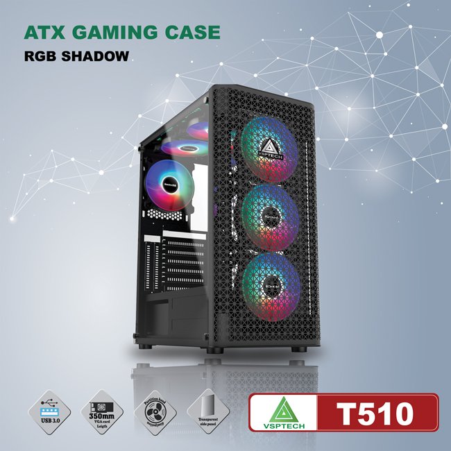 Case VSPTECH T510 Full ATX (Black - Pink)