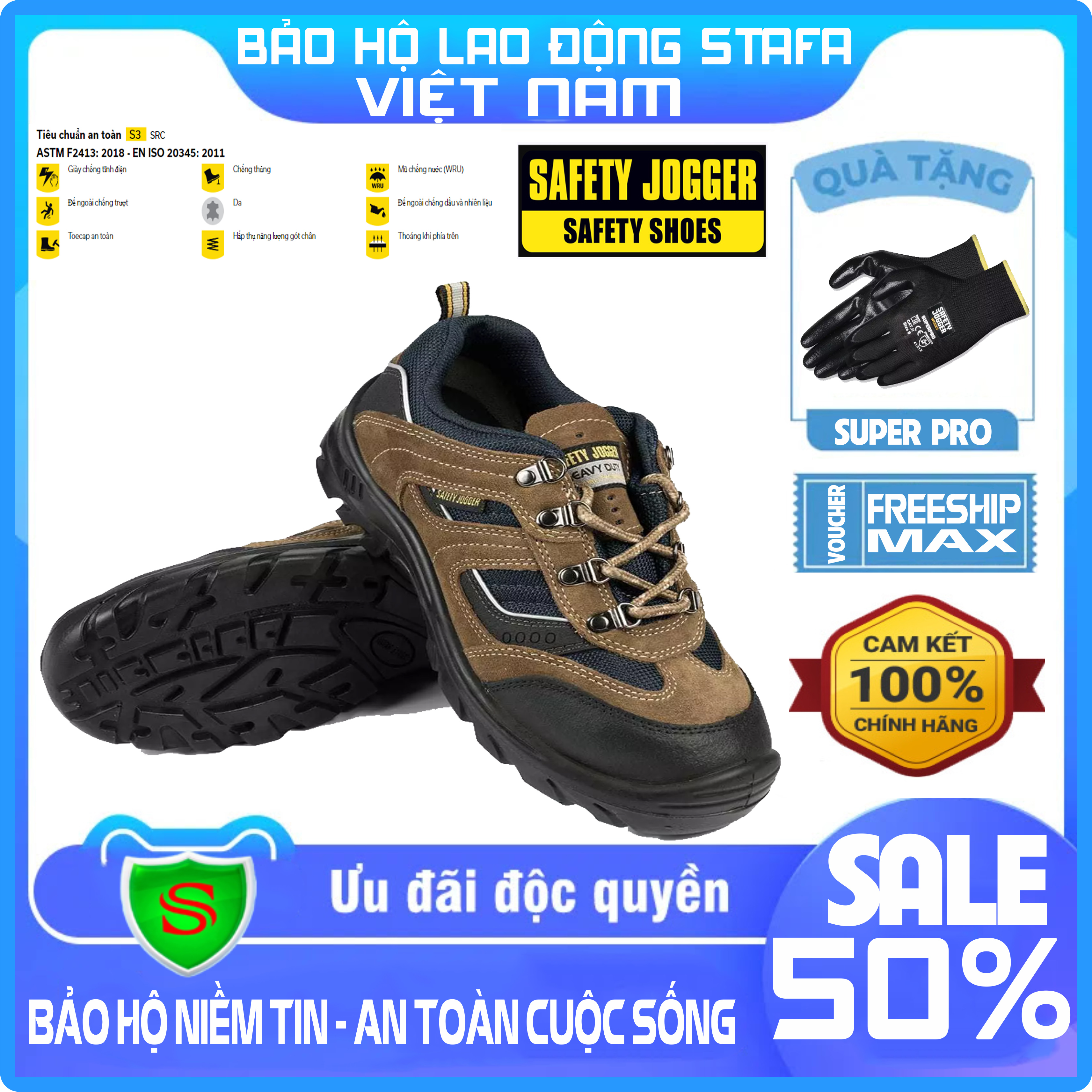 [Tặng 1 Đôi Găng Tay JOGGER] - Giày Bảo Hộ Lao Động Jogger X2020 S3 SRC da lộn siêu bền chống thấm nước Giày bảo hộ lao động chuẩn S3 Châu Âu