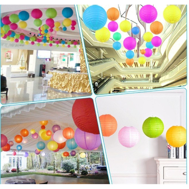 Đèn lồng giấy lụa tròn 30cm - nhiều màu trang trí lễ hội