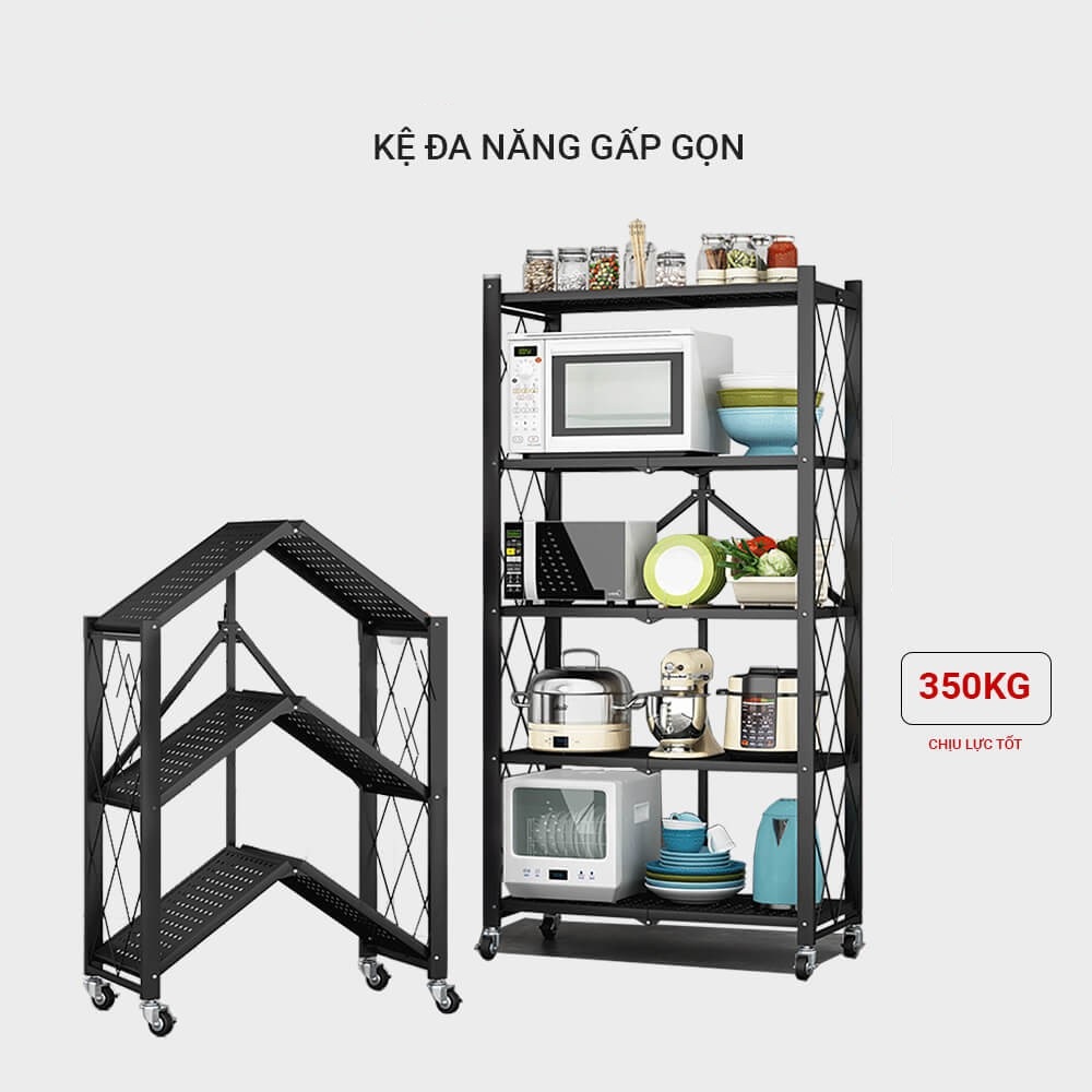 Kệ Sắt GẤP GỌN ĐA NĂNG 5 TẦNG Thông Minh tải trọng 200kg, kệ đa năng nhà bếp, kệ đa năng sơn tĩnh điện