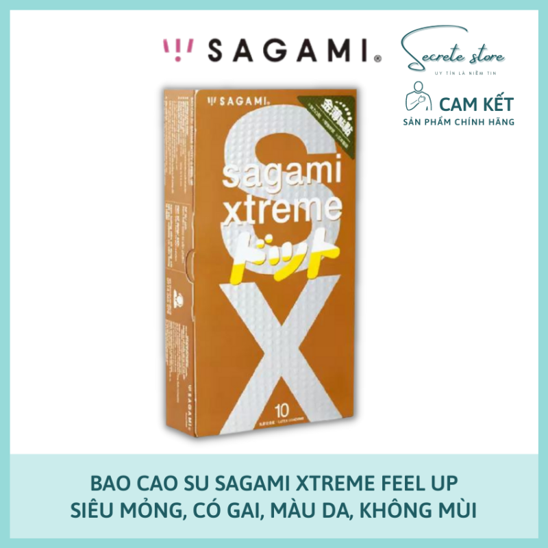 Bao cao su Sagami Xtreme Feel Up-BCS NHẬT siêu mỏng, có gai, màu da (hộp 10c) - Secrete Store nhập khẩu