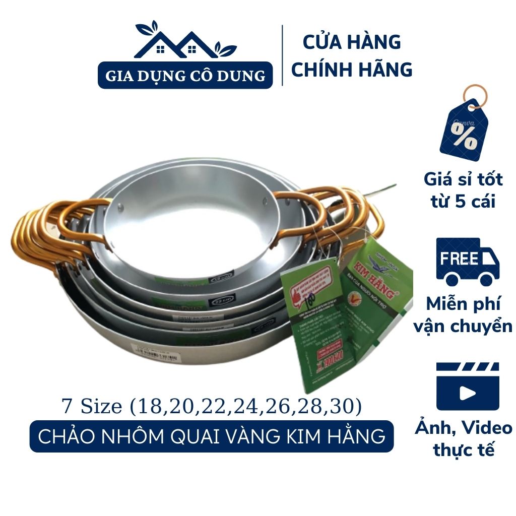 Chảo nhôm cắt quai vàng kim hằng dày dặn đủ cỡ_size 18/20/22/24/26/28/30cm