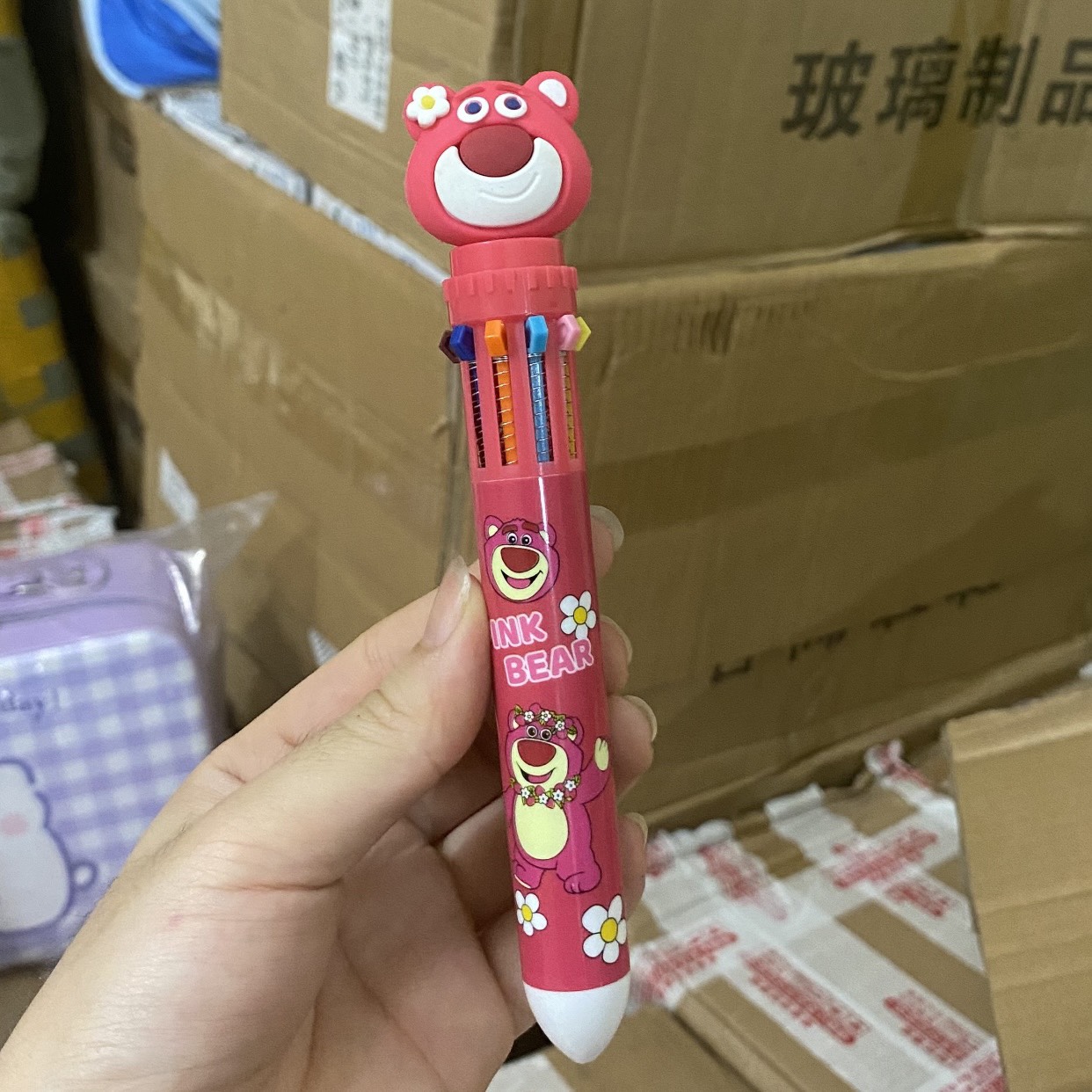 Bút Bi Bấm Hình Gấu Dâu 10 Màu