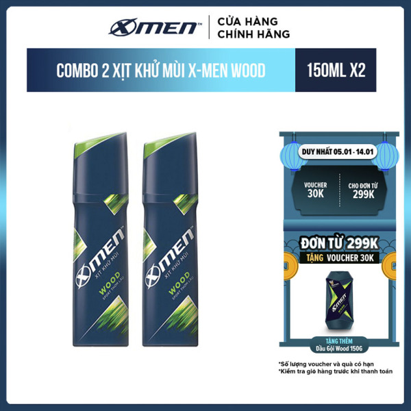 Combo 2 Xịt khử mùi X-Men Wood 150ml nhập khẩu