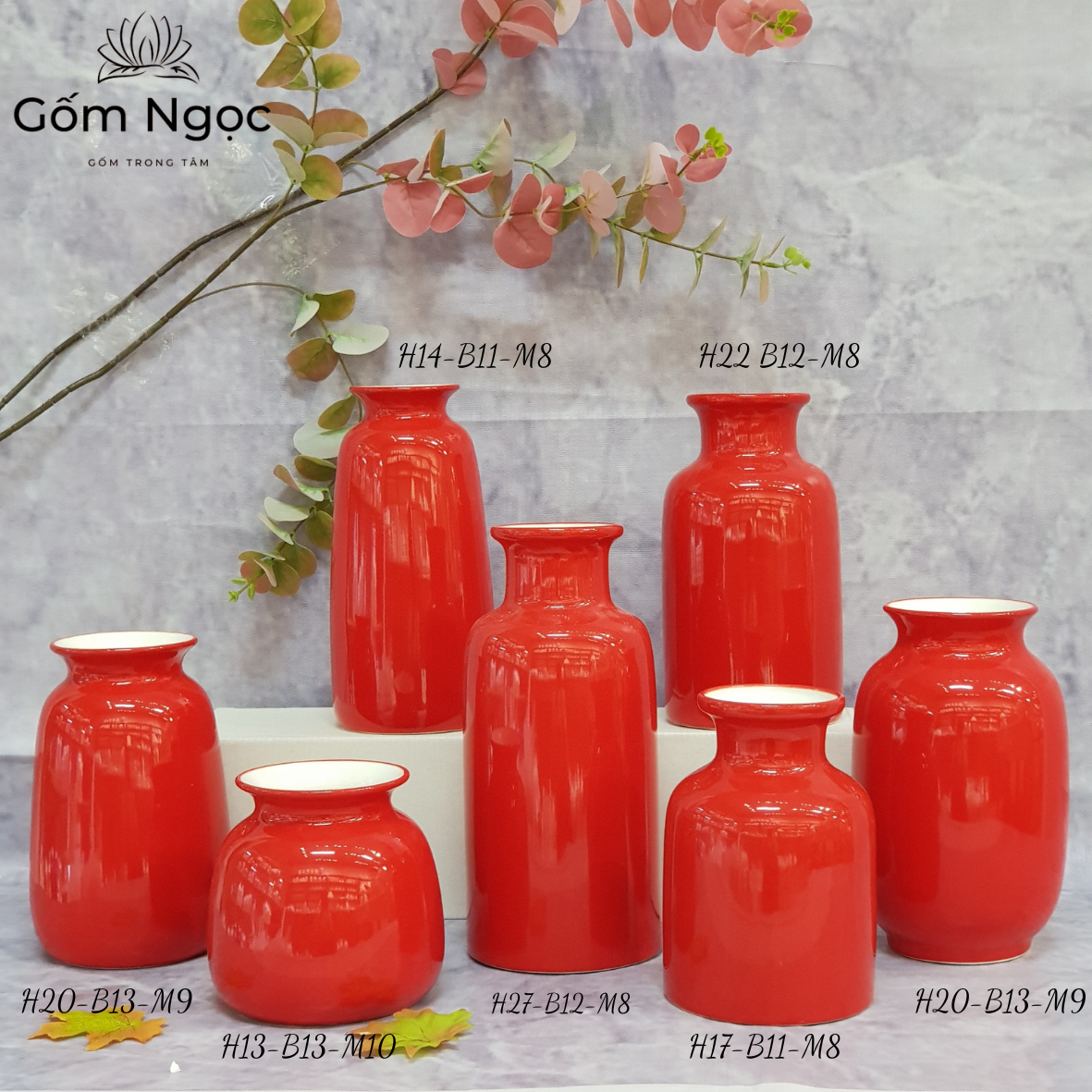 Bình lọ hoa gốm Bát Tràng mầu đỏ xanh vàng