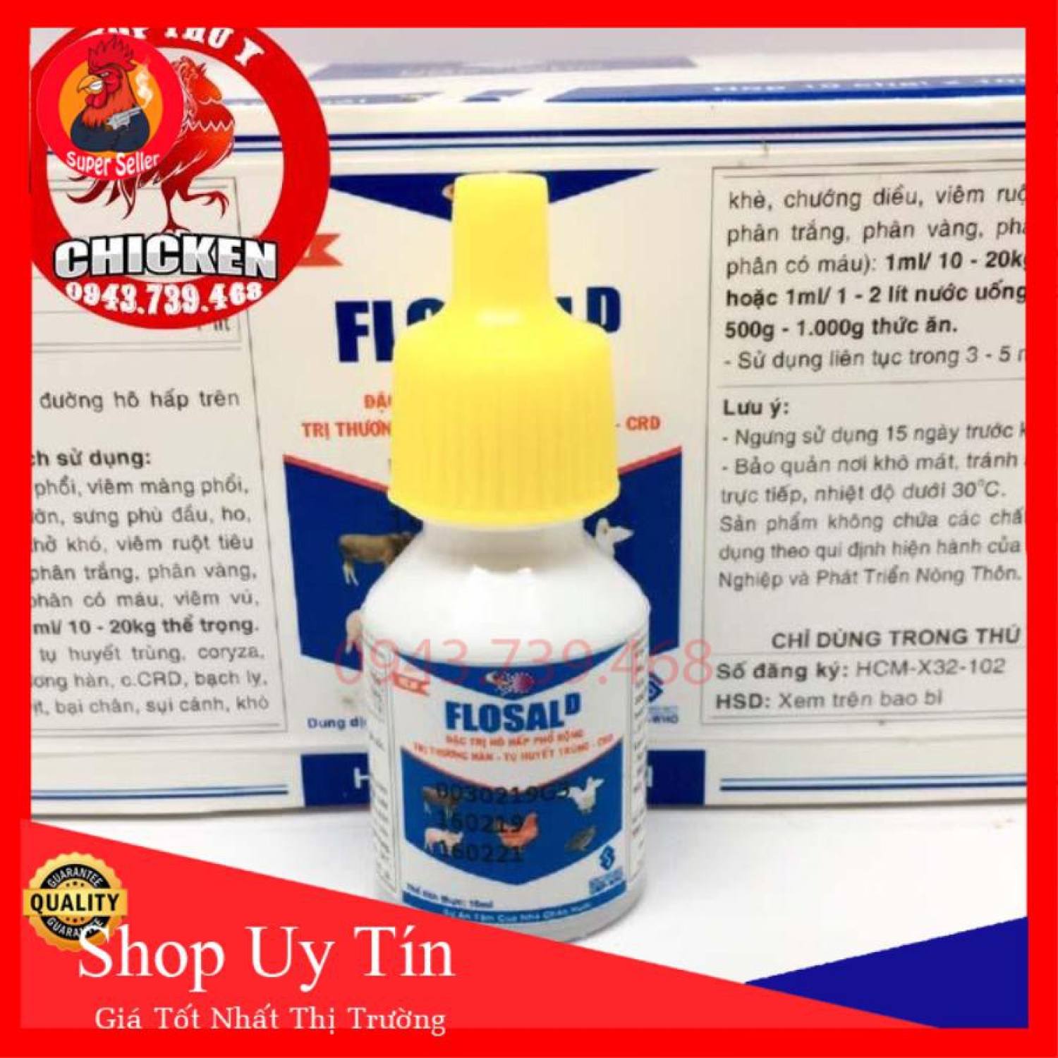Flosal d chai 10ml-nhỏ gà đá bị khò khè sổ mũi-rút hình