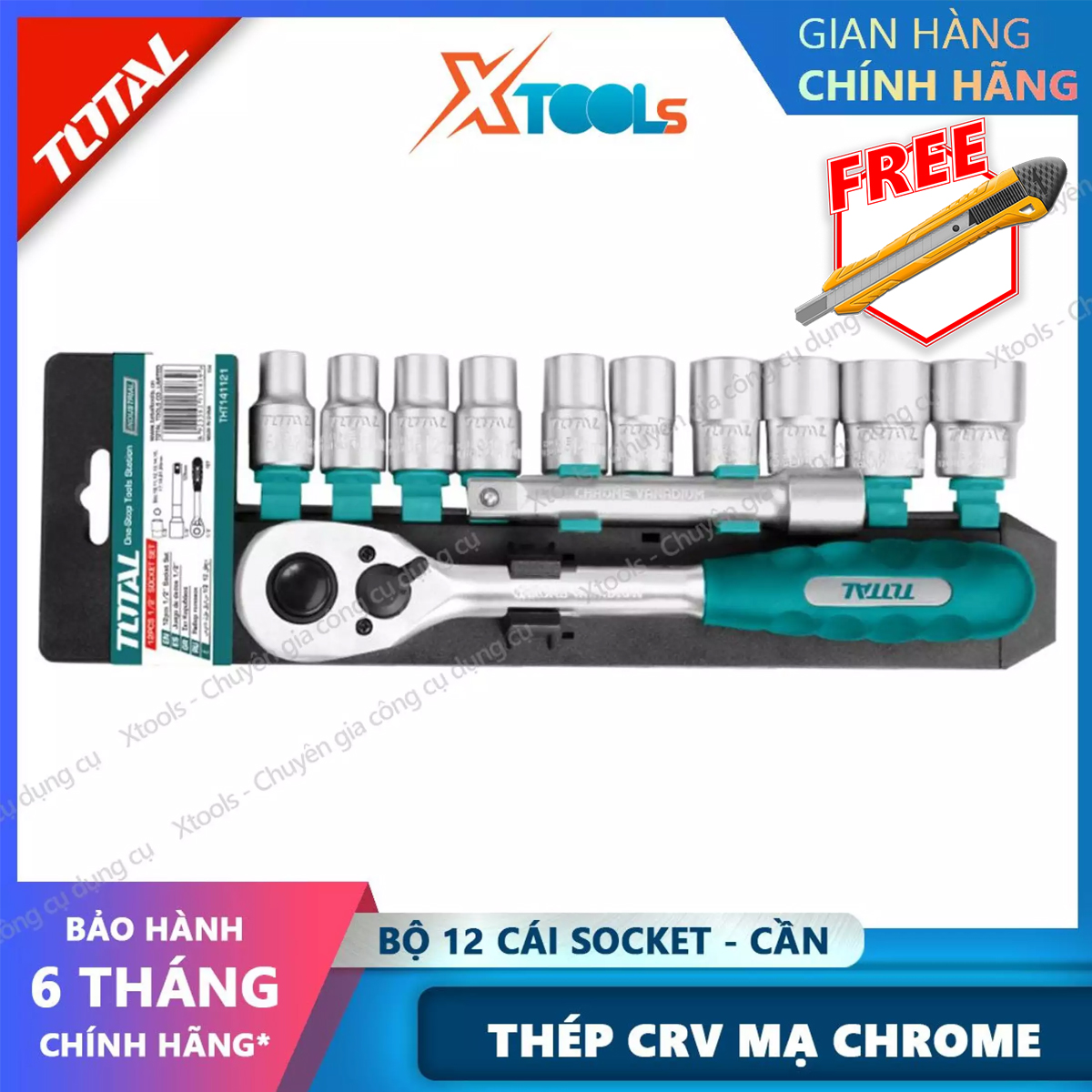 Set 12 Piece Socket need 2 way Total THT141121 size 10-24mm. Socket 50bv30 steel CRV high quality chrome plated, hard, firm durable, anti-rust [XTools] [xsafe]