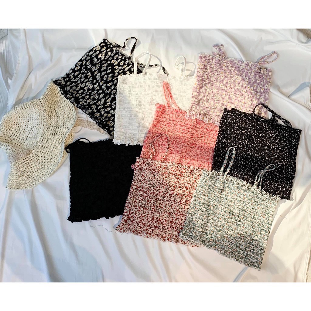 Áo 2 dây nhún - Áo croptop bèo nhún