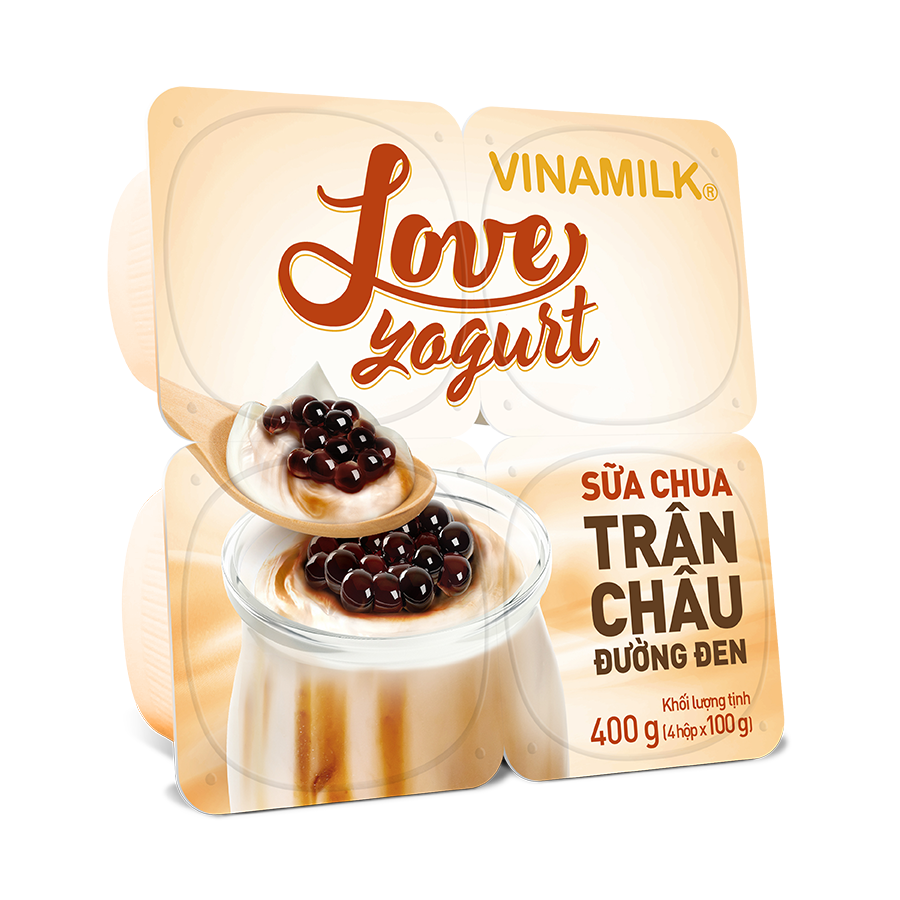 Sữa chua ăn Vinamilk Love Yogurt Trân châu đường đen - Thùng 48 Hộp 100g