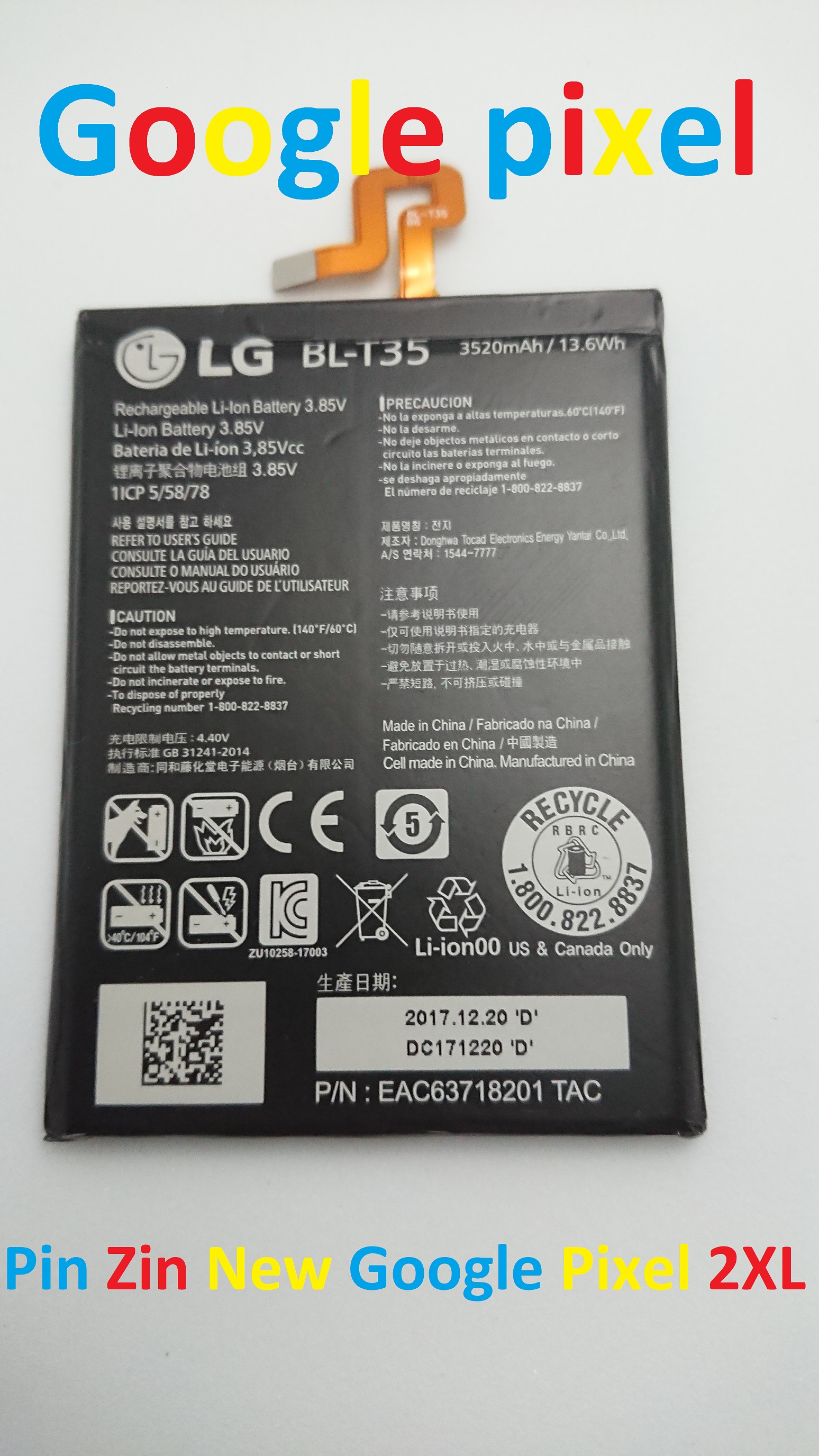 PIN ZIN NEW-ORIGINAL BATTERY GOOGLE PIXEL 2 XL : LG BL-T35