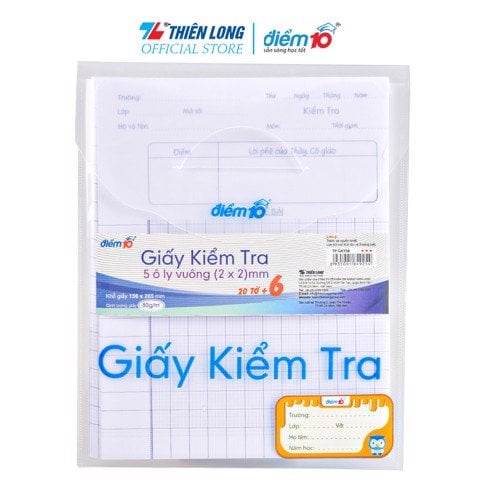 Giấy kiểm tra thiên long điểm 10 tp-gkt08 - 5 ô ly vuông