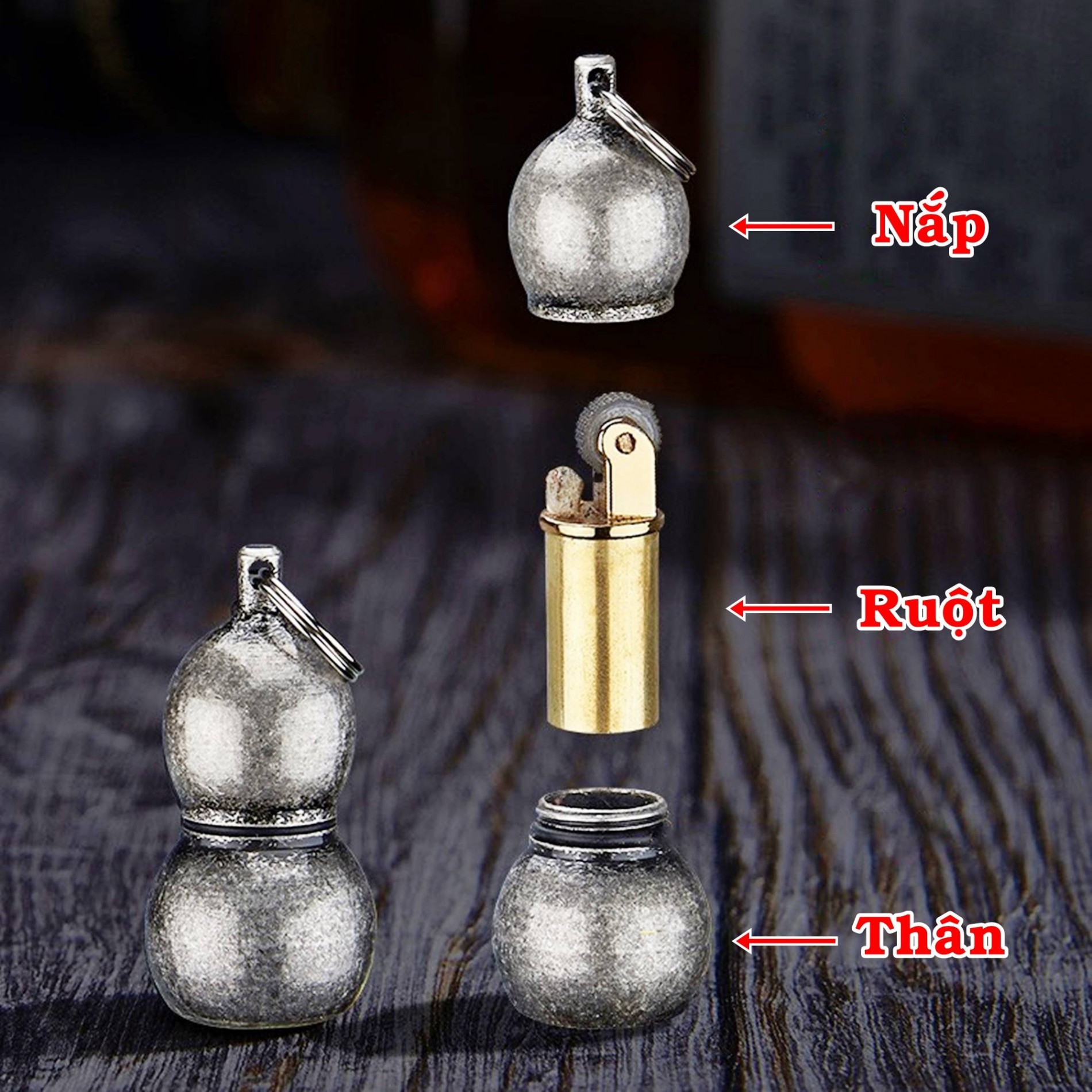 BẬT LỬA XĂNG ĐÁ - MÓC KHÓA HỒ LÔ MINI (KIM LOẠI)