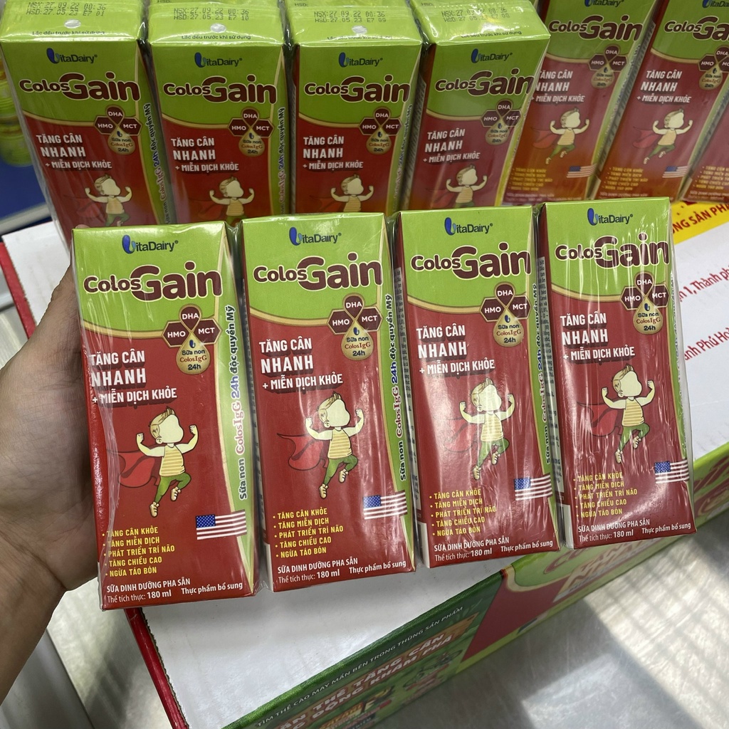 (Tặng Quà, Có Thẻ Cào QR) Thùng 48 Hộp 180ml Sữa Bột Pha Sẵn Colos Gain (BIBISTORE)